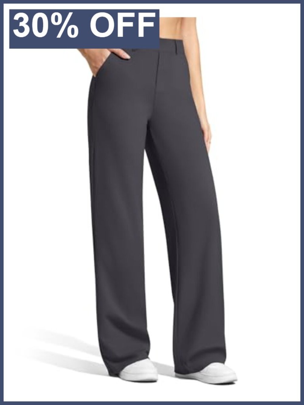 Wide Leg Dress Pants High Rise Pull On Stretch Office Casual Slacks